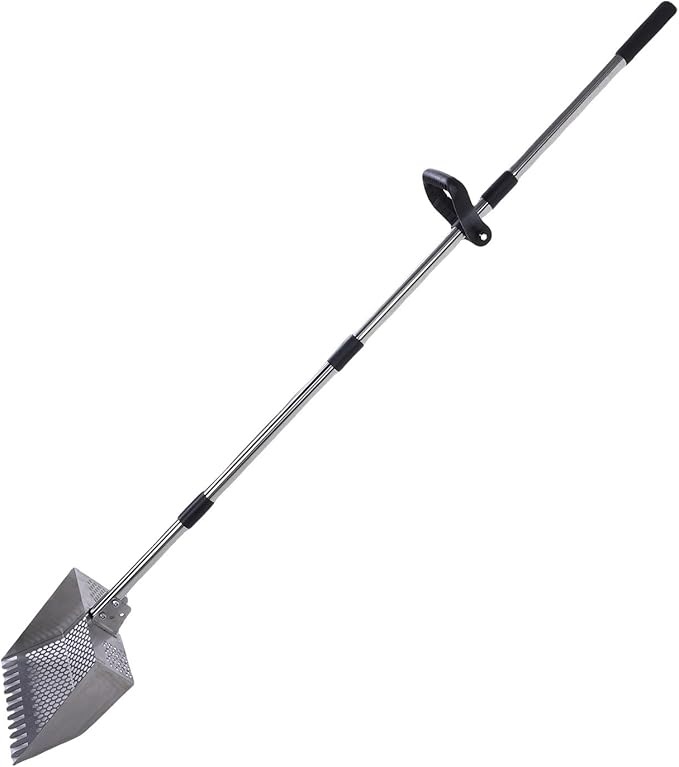 GLOGLOW Metal Litter Scoop Heavy Duty Stainless Steel 2 in 1 Adjustable Poop Scooper for Chicken Coop Beach Garden