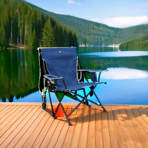GCI Outdoor Kickback Rocker Camping Chair | Portable Folding Rocking Chair with Durable Armrests Drink Holder &amp Relaxed Lowered Seat for Comfort — Heathered Royal
