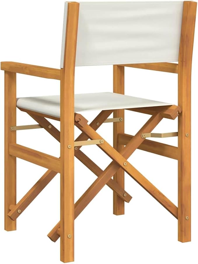 Folding Director Chair Cream Solid Teak Wood Frame 21.5 x 22.4 x 33.5 in Portable Outdoor Seat for Patio Camping Balcony Garden Dining and Living Room