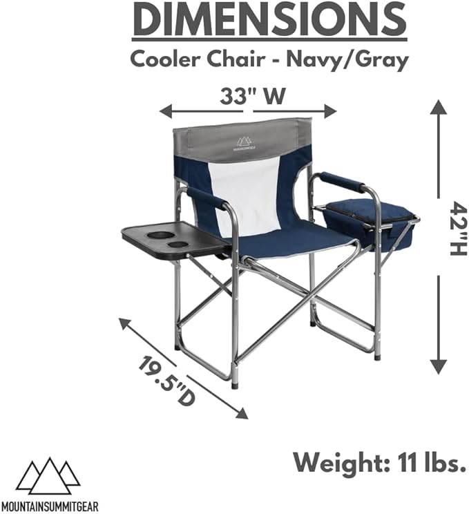 MOUNTAIN SUMMIT GEAR Foldable Cooler Chair with Attached Side Table for Camping/Hiking/Backpacking by Caddis Sports (Navy)