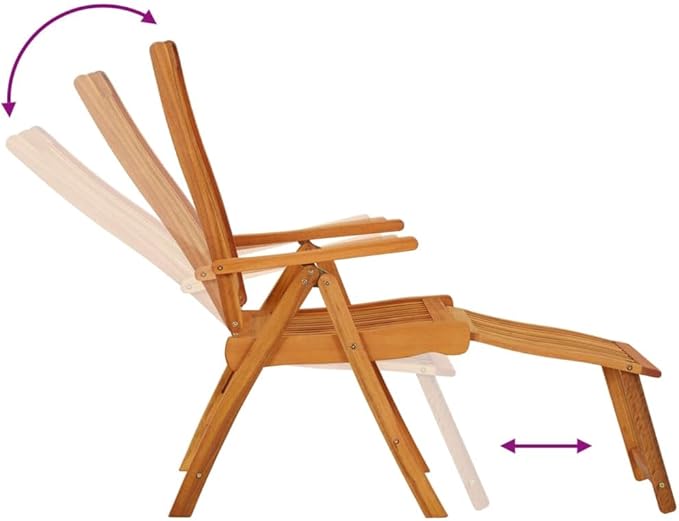 Folding Patio Chairs with Footrests 2 pcs Solid Wood Eucalyptus Outdoor Reclining Lounge Chairs for Garden Terrace and Patio with Adjustable Backrest and Practical Footrests