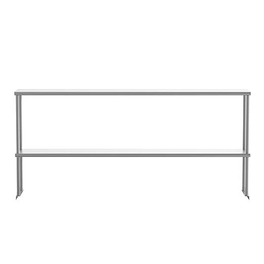 Flash Furniture Reese Commercial Metal Double Kitchen Overshelf Two-Tier Adjustable Shelf 430 Stainless Steel 18 Gauge NSF Certified 72 x 12