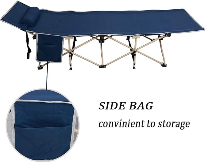 Folding Camping Cots Portable Camping Cot for Adults with Carry Bag Pocket Pillow Outdoor Camping Sleeping Bed for Hiking Traveling Easy to Carry&ampStore Blue