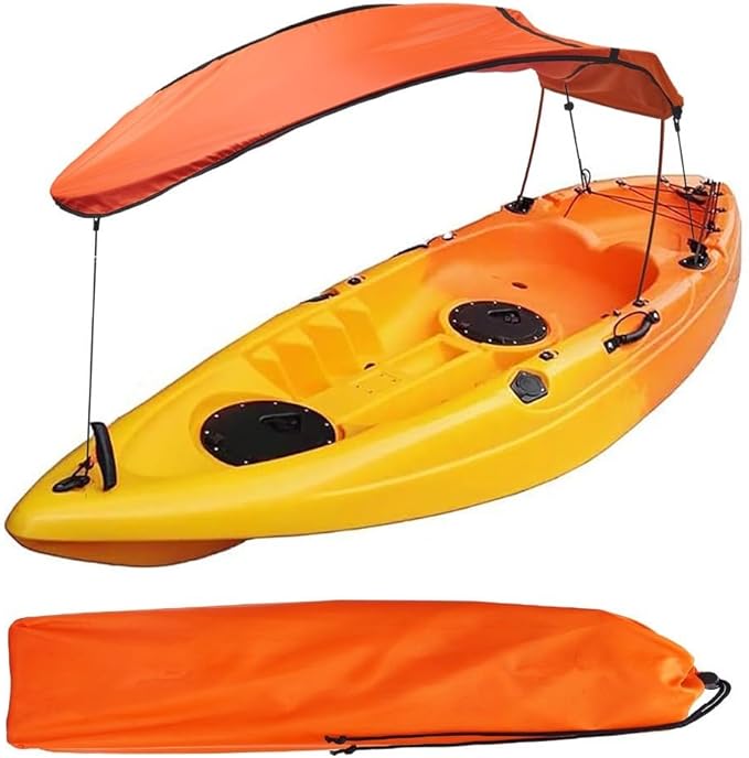 Single Sun Shade Canopy with Aluminum Rod - Portable Water Resistant Boat Awning for Person Compact Folding Canoe Sun Shelter 50x31x26 inch(Orange)
