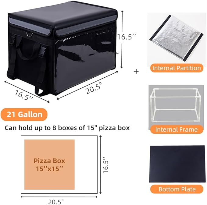 TooCust Insulated Bags For Food Delivery XXXL- 20.5 x 16.5 x 16.5 Commercial Insulated Food Delivery Bag w/Divider Waterproof &amp Foldable Catering Bag Food Deliveries 15 inch Pizza Delivery B