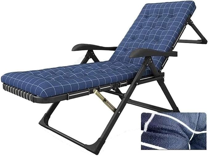 FWZJ Sun Lounger Heavy Duty Textoline Zero Gravity Chairs Folding Outdoor Reclining Chair Lunch Break Chair for Patio Garden Beach Pool with Cushions Support 180kg-Blue (Blue