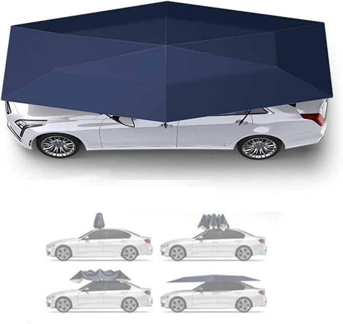 Fully Automatic Car Tent Umbrella Car Roof Top Sun Shade Cover with Remote Control Retractable Folding Movable Carport Pop Up Shelter Waterproof All Weather Car Protection Blue-5.2m/205