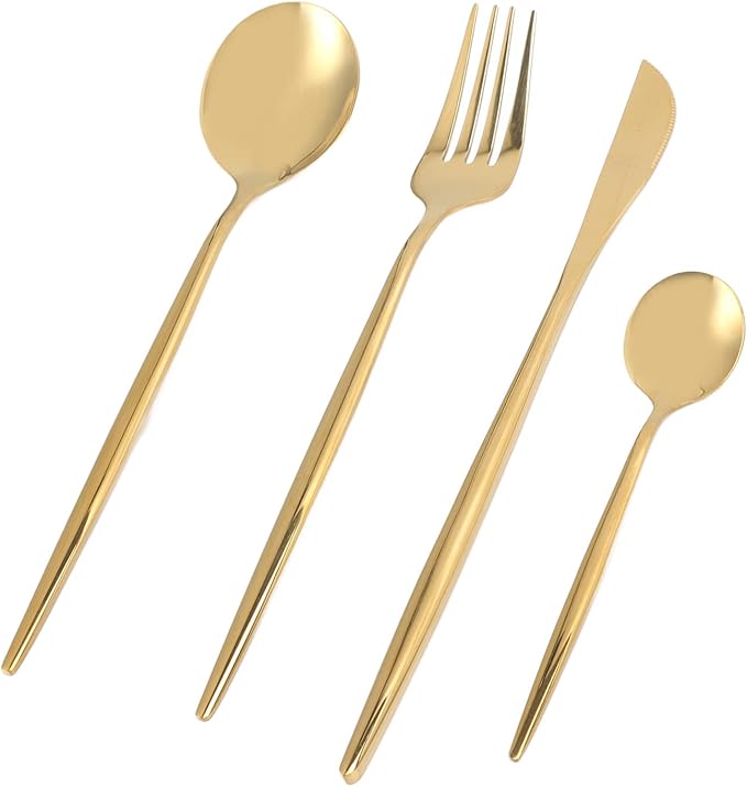 24Pcs Gold Silverware Set Stainless Steel Cutlery Set Knife Fork Spoon Teaspoon Flatware Set for Home Hotel Dishwasher Safe