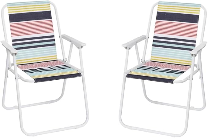 Generic 2 Pcs Folding Beach &amp Camping Chairs Multicolor Striped Webbed High Back Steel Frame Portable &amp Easy to Fold 220 lbs Capacity