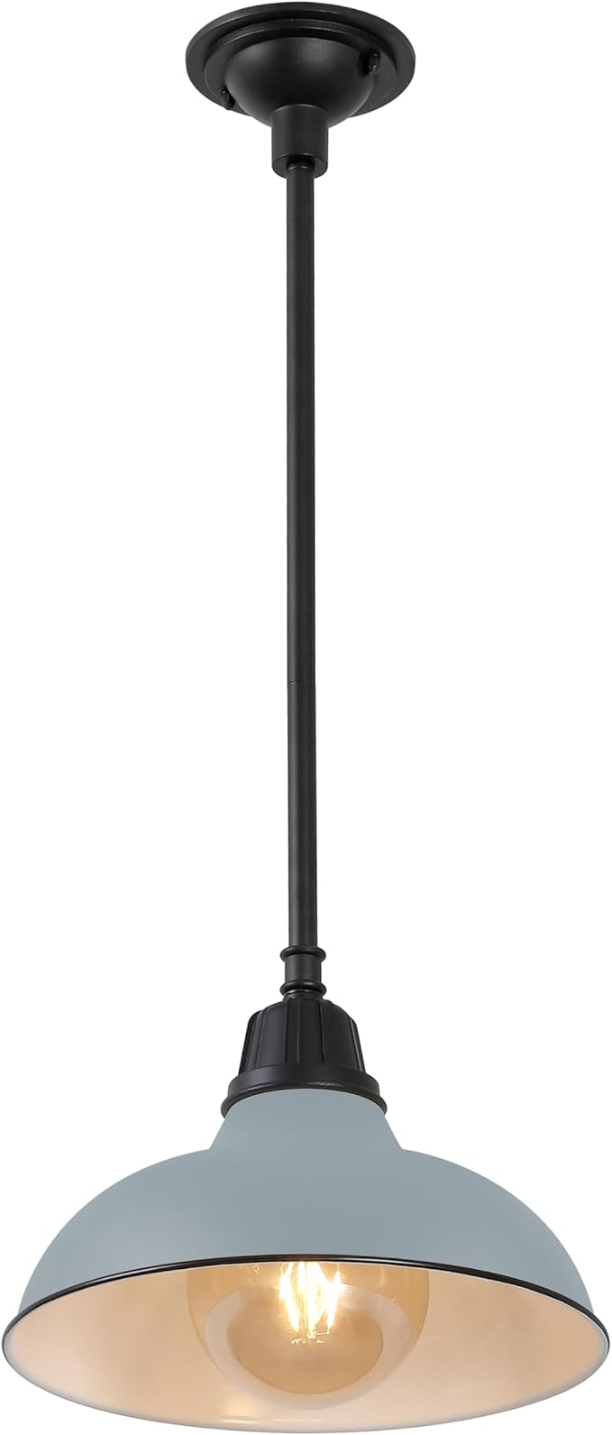 JONATHAN Y 12.25 Matte Silver 1-Light Blue Farmhouse Indoor/Outdoor LED Pendant Iron Hanging Light and Black Metal Shade Rustic Ceiling Lamp for Kitchen Island LED Bulb Included (JYL7611K)