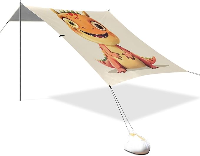 ALAZA Cute Dinosaur Dino Cartoon Beach Tent Sun Shelter UPF50+ Protection Beach Shade Canopy w/ 4 Sandbags for Outdoor Camping Fishing Backyard Fun Picnic 10x9 ft