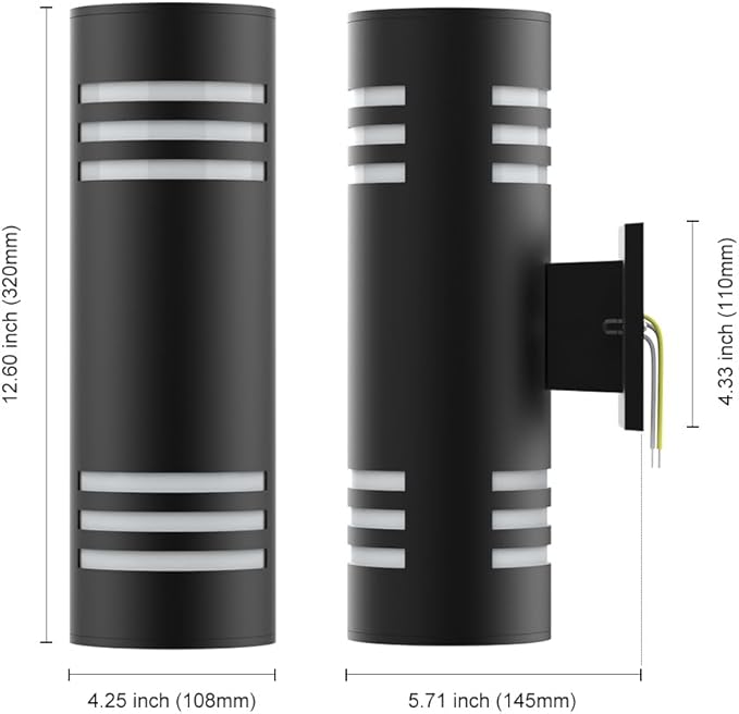 Sytmhoe Cylinder Outdoor Light Fixtures Black Modern Up Down Wall Porch Lights Exterior Wall Sconce Aluminum E26 BaseAnti-Rust Waterproof Wall Lantern for Doorway Garage Patio（1 Pack）