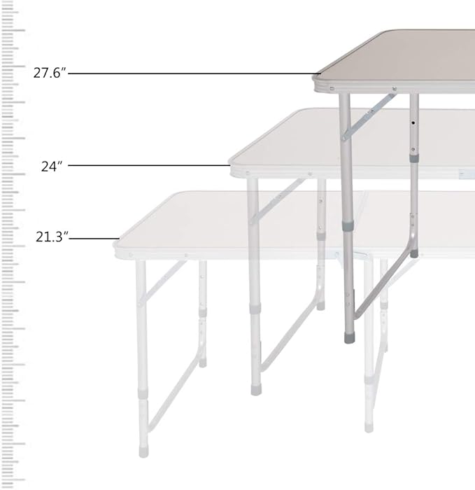 Folding Camping Table4FT Aluminum Folding Picnic Table with 3 Adjustable HeightHeavy Duty 3 Fold Utility TableIndoor Outdoor Portable Lightweight Beach Accessories with Carrying Handle (White)