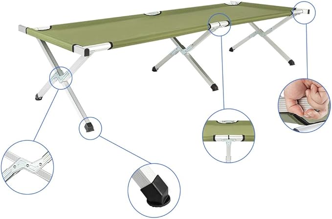 Vasitelan Outdoor Camping Cot Portable Folding Cots for Sleeping with Carry Bag Outdoor Camping Bed for Adults Support 275 Lbs (Green)