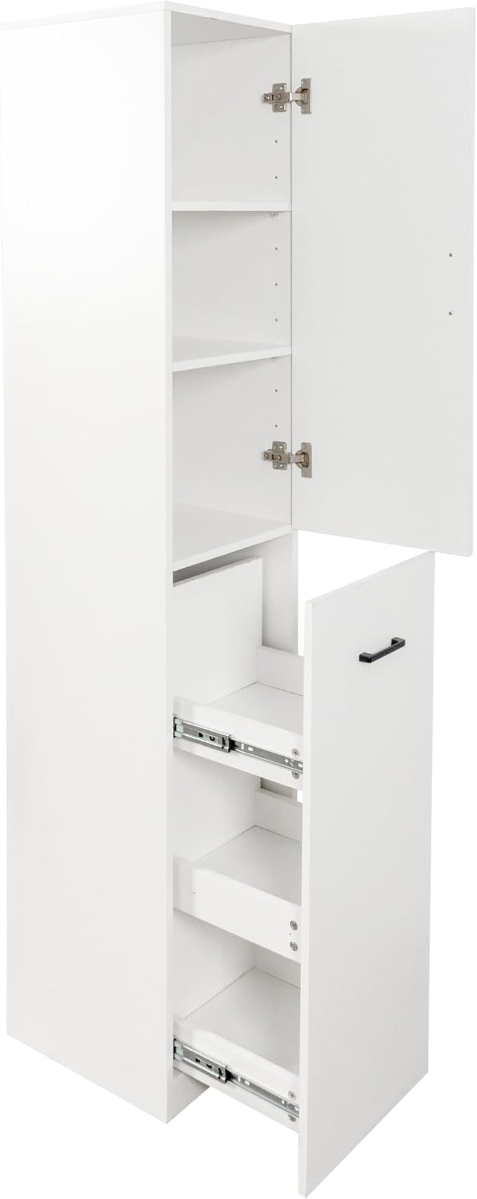 Tall Freestanding Kitchen Pantry Storage Cabinet Single Door with 3-Tier Pull-Out Shelving Adjustable Shelves Versatile Cabinet for Kitchen Dining Living Room Office Salon Store