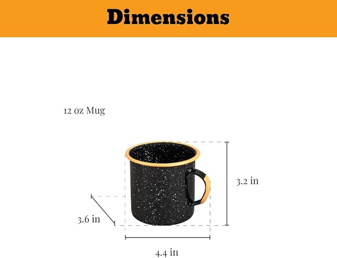 Granite Ware 12-Piece Outdoor Set Enameled Steel Perfect for Camping &amp Picnics - Speckled Black with Color Rim