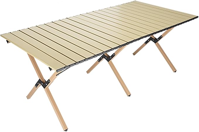 Beige Outdoor Portable Folding Egg Roll Table Camping Picnic Table Easy to Carry Multiple (Large)