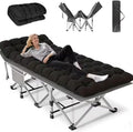 1200D Oxford Canvas Folding Camping Bed Adult Soft Foam Mat and Carrying Bag - Double Deck PortableOutdoor Folding Chair with MattressCamping Equipment (Black-550(with Disposable Sheet))
