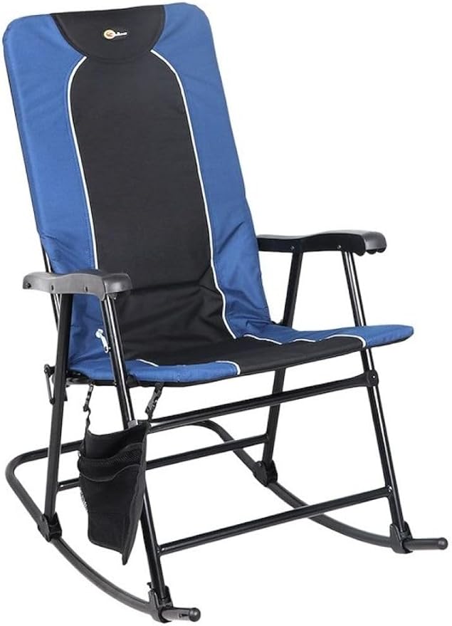 Faulkner Dakota Folding Rocking Chair – Blue/Black 42.1 x 22 300 lb Capacity Padded Camping Chair with Side Pouch Lightweight Steel Frame Folds for Easy Carry