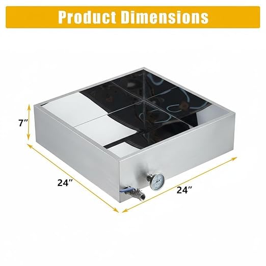 Maple Syrup Evaporator Pan with Value 24x24x7 in 304 Stainless Steel Evaporator Pan for Home Outdoor Efficient Boiling Maple Syrup 17.5 gal Silver