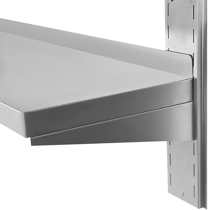 2 Tier Stainless Steel Wall Shelf 39.4 x 12.6 Commercial Floating Wall Shelf with Brackets Adjustable Double-Layer Metal Heavy Duty Storage Rack for Restaurant Kitchen Bar Home Hotel
