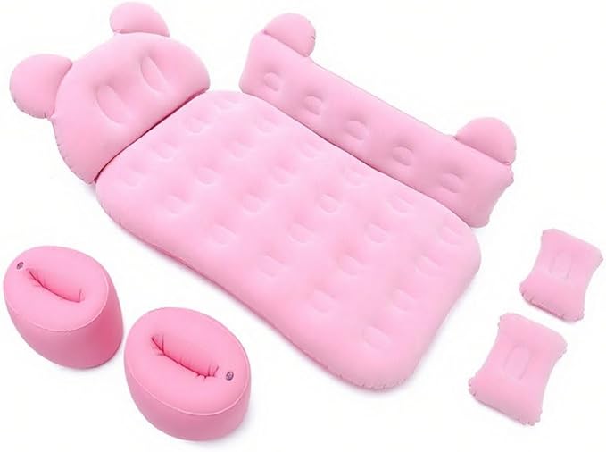 Car Inflatable Air Mattress for Mercedes-Benz EQS SUV 2022 2023 2024 2025 Inflatable Back Seat Car Bed Double-Sided Portable Camping Travel Sleeping BedPink-Cartoon Design