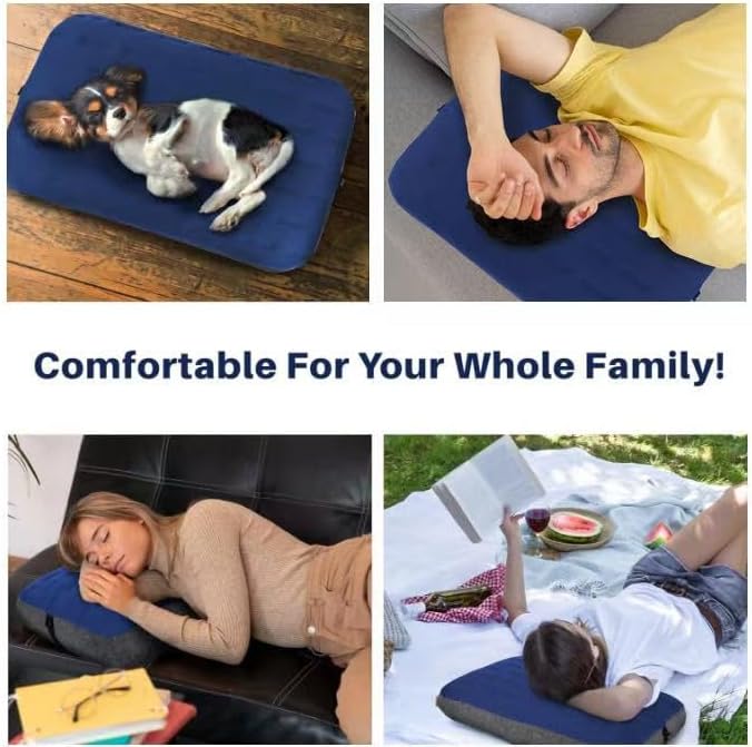 TREKOLOGY Camping Pillow - Large Inflatable (24x15) for Home-Like Comfort Portable &amp Ergonomic Easy to Clean Durable &amp Leak-Proof Removable Strap for Secure Fit – ALUFT Ultra (Blue)
