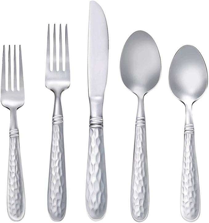 Stainless Steel Silverware 20-Piece Stainless Steel Cutlery Set - Flatware Silverware with Knife Spoon Fork for 4 Dishwasher Safe with Elegant Net Pattern Handle