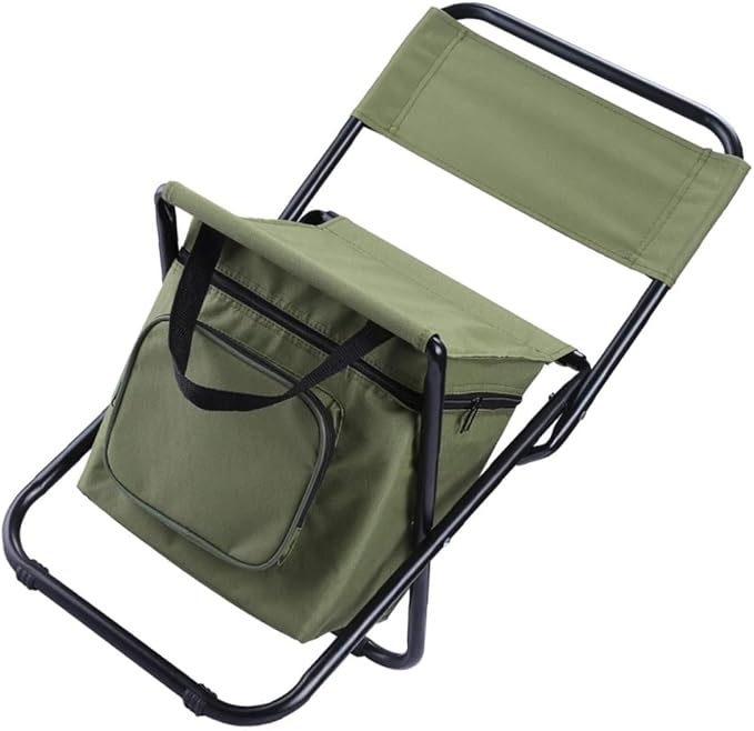 Folding Fishing Chair with Backrest Portable Outdoor Camping Seat and Insulated Cooler Bag Lightweight and Durable for Fishing Beach Picnic and Travel