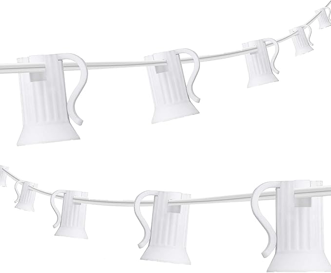 100FT C7 Light String Christmas Stringer E12 Christmas Sockets 12 Spacing C7 Stringer Set Green Outdoor String Light for Wedding Patio Event Lighting Decor White Wire