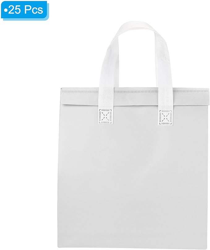 PATIKIL Insulated Take Away Bags 25 Pcs Insulation Cooler Bag Grocery Thermal Bags 11.8 x 7.9 x 12.6 Inch for Hot Cold Frozen Food Delivery White