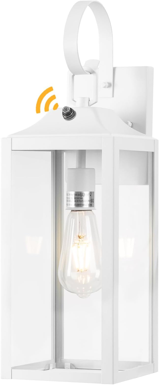 19 Large Dusk to Dawn Outdoor Wall Light White Exterior Lighting Fixtures Outdoor Wall Sconce Industrial Wall Mount Outdoor Light Fixture Waterproof Porch Lights Exterior Lamp for House Garage