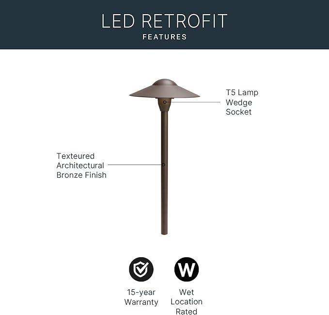 Kichler 8 Outdoor LED Path Light in Textured Architectural Bronze  12V Adjustable Exterior Dome Light (8.25 W x 21 H) 15310AZT