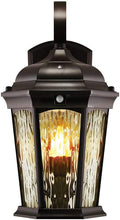 Euri Lighting EFL-130W-MD Flickering Flame Porch Light Water Glass with Integrated Security Light (3000K) Motion-Sensor Dusk-to-Dawn Oil Rubbed Bronze Housing