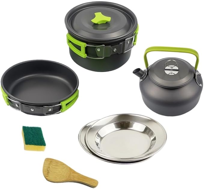 Camping Campfire Utensils Portable Camping Tableware Cooking Set Outdoor Cookware Pan Pot Bowl Spoon Utensils for Hiking Picnic Travel Backpacking Gear