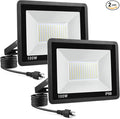 100W LED Flood Light Outdoor 2Pack 10000LM Super Bright IP66 Waterproof Outside Work Lights 6500K Daylight White Security Lights Plug in Flood Light for Yard Garage Garden Patio