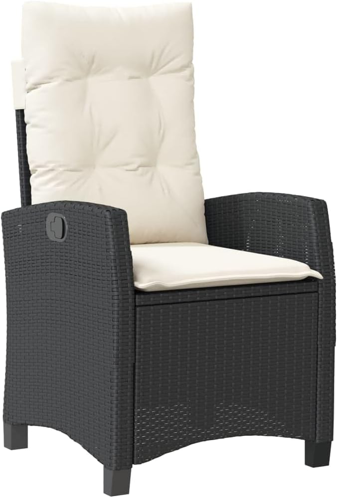 Reclining Garden Chair Black PE Rattan Standard Size with Adjustable Armrests and Removable Cushions for Outdoor Patio Lounging Weather-Resistant Durable Steel Frame