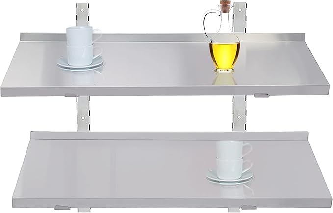 Stainless Steel Shelf 39.4 x 12.6 Commercial Floating Wall Shelf with Brackets 110Lbs Capacity Adjustable Double-Layer Metal Heavy Duty Storage Rack for Restaurant Kitchen Bar Home Hotel