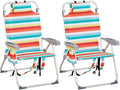 Folding Backpack Beach Chair 4 Position Portable Camping Chair with Headrest Cup Holder and Wooden Armrests (Colorful 2 Packs)