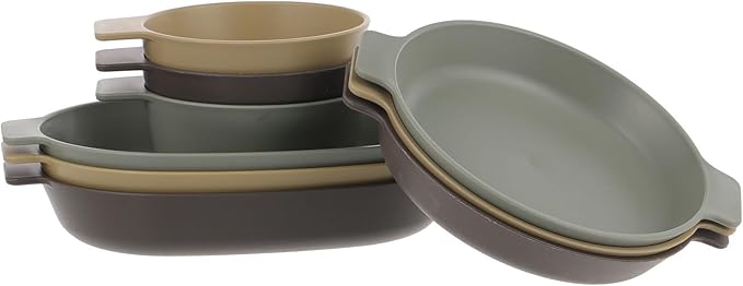 POPETPOP Portable Plastic Dinnerware Set 3 Small Plates 3 Oval Plates 3 Single-Handle Bowls Lightweight Reusable Camping Bowl for Outdoor Hiking and Picnic Use