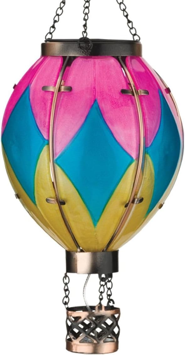 Regal Art &amp Gift Hot Air Balloon Solar Lantern – Hanging Solar-Powered LED Lights Waterproof Portable Decorative Outdoor Lamp Made of Metal &amp Glass for Garden Patios &amp Pathway – Diamond