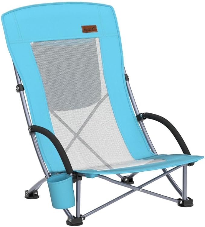 Nice C Compact High Back Beach Chair for Adults w/ Cooler Cup Holder &amp Carry Bag - Heavy Duty for Outdoor Camping BBQ Travel Picnic Festival (One Blue)