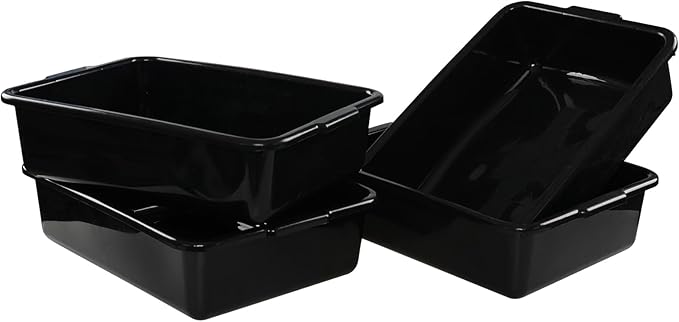 Hespama 8 L Plastic Bus Box Tubs 4-Pack Small Restaurant Bus Tub Black