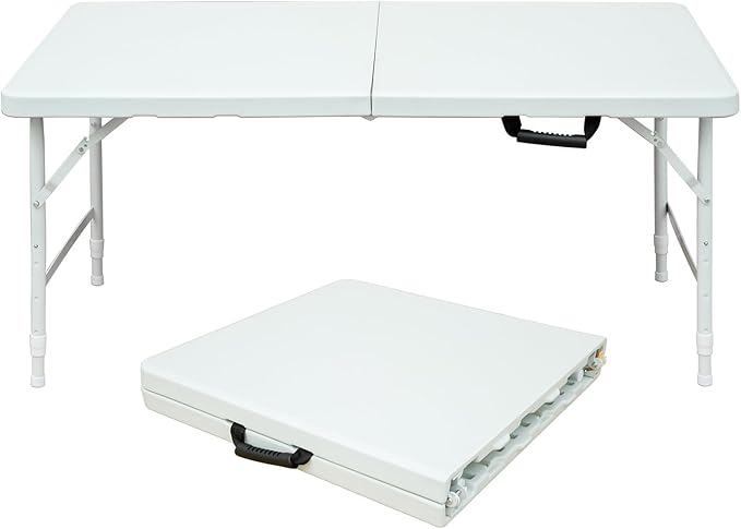 ZeHuoGe Portable Folding TableLightweight Picnic Party Dining Camp Table Folding Banquet TableMultifunctional Camping Table (White 4ft)