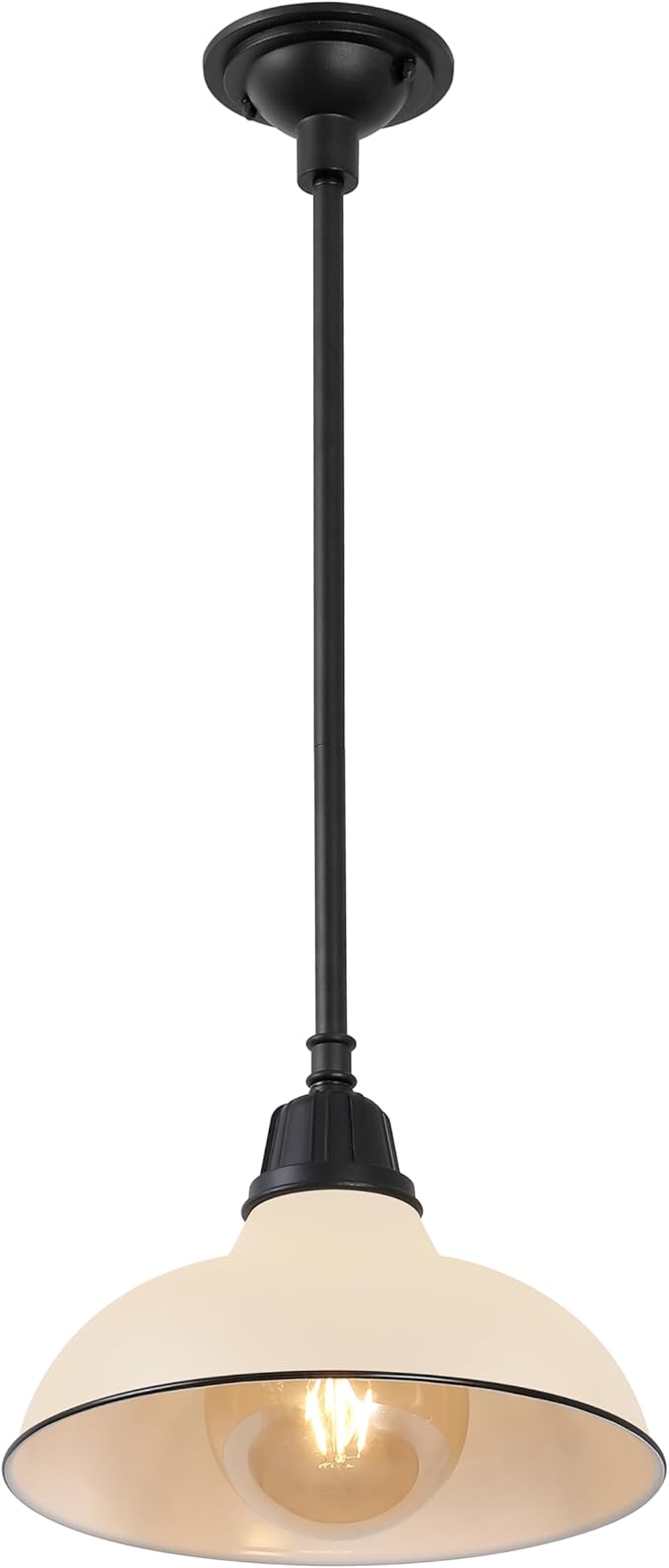 JONATHAN Y 12.25 Matte Almond 1-Light Farmhouse Indoor/Outdoor LED Pendant Iron Hanging Light and Black Metal Shade Rustic Ceiling Lamp for Kitchen Island LED Bulb Included (JYL7611J)