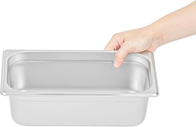 Restaurantware Hotel Pan 1 Count 1/3 Size Anti-Jam 4â€ Deep Freezable 24 Gauge Stainless Steel Steam Pan - Lid Sold Separately for Use in Commercial Kitchens Cafeterias and Catering Events