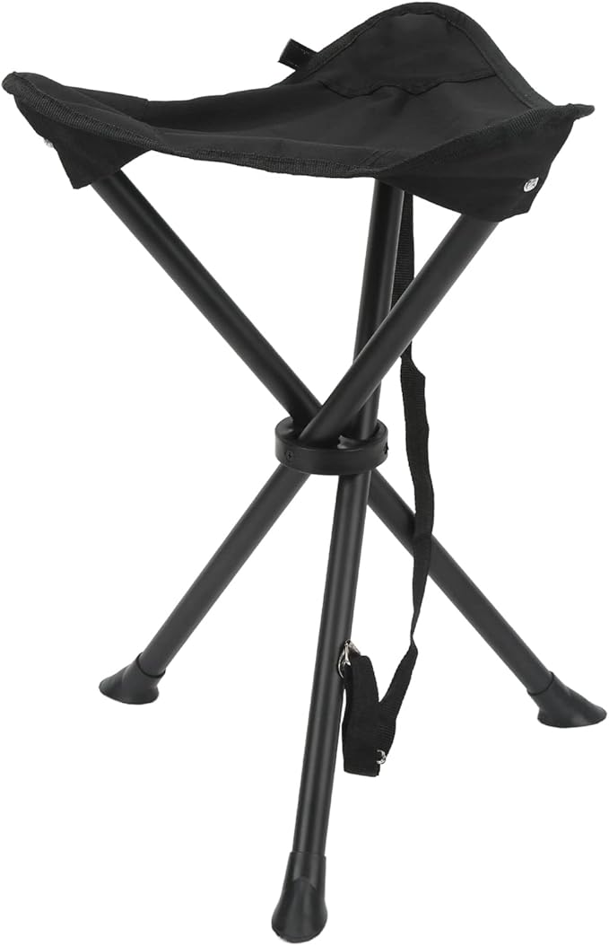 Folding Tripod Stool Foldable Tripod Stool 200KG Load Bearing Anti Slip Good Stability with Non Slip Feet for Outdoor Camping (Black)