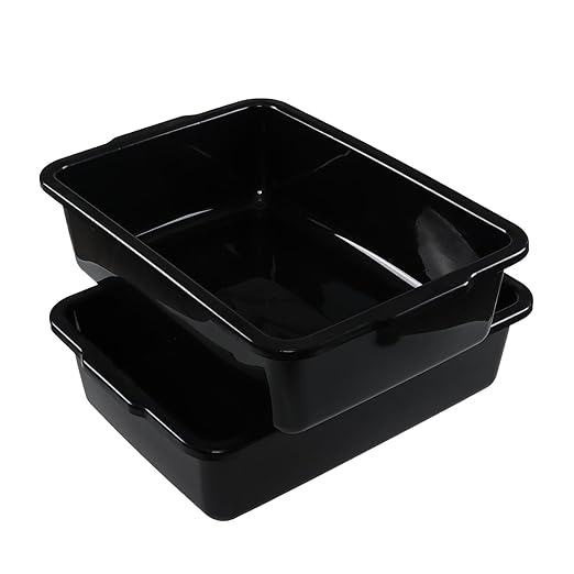 4-Pack 32 Liter Large Black Bus Tubs Commercial Plastic Bus Trays