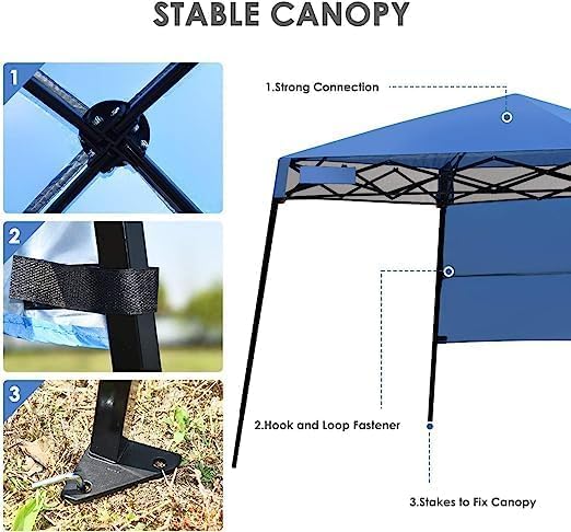 Fireflowery 7’ x 7’ Pop Up Canopy Tent Portable Shelter Canopy w/Backpack Outdoor Instant Canopy Tent Lightweight &amp Compact for Hiking Fishing Camping Picnic (7'x7' Base 6'x6' top)