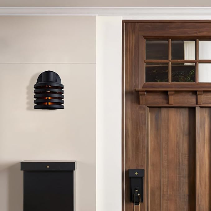 Industrial Matte Black Cylindrical Outdoor Wall Sconce with Louvered Design Weatherproof Exterior Light Fixture Farmhouse Lighting for Entrance Courtyard Porch Patio Garage